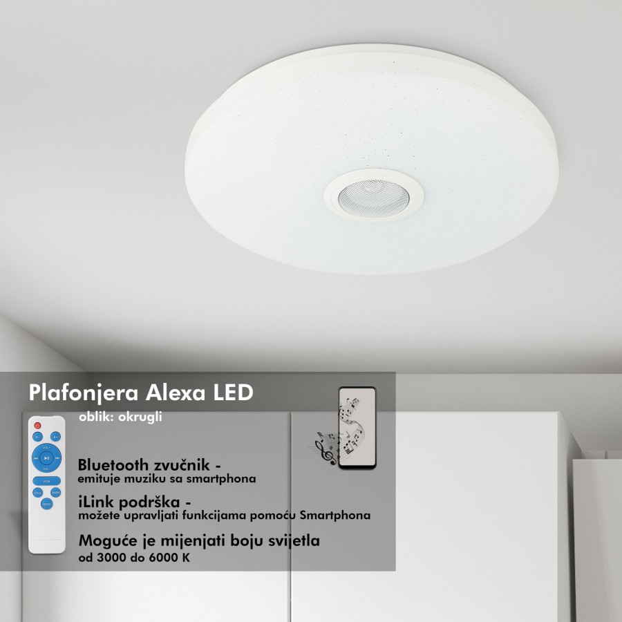 Plafonjera sa zvucnikom LED E-light Alexa okrugla